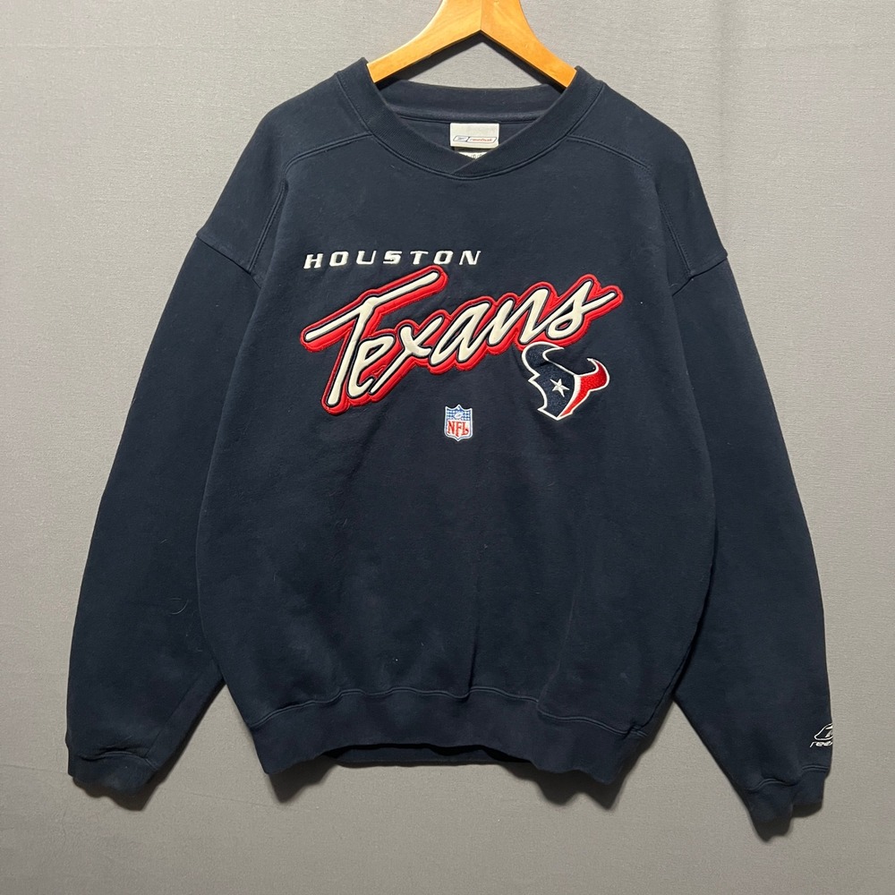 Reebok Houston Texans NFL Sweatshirt Navy Blue Embroidered Pullover Mens Large